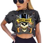 Oasap Fashion Skull Printed Ripped Crop Top