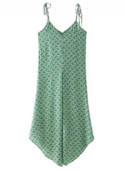 Oasap V Neck Printed Irregular Hem Wide Leg Jumpsuit