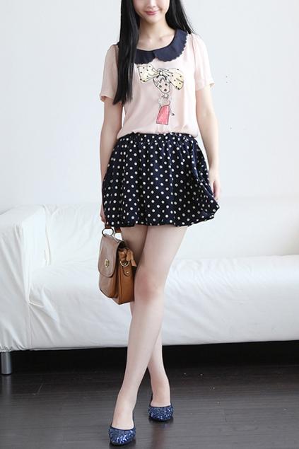 Oasap Dots Printing Elastic Waist Bubble Skirt