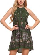 Oasap Fashion Loose Popper Printed Sleeveless Halter Neck Women Mini Dress
