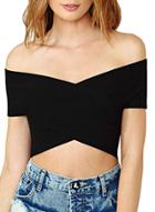 Oasap Women's Fashion Off Shoulder Zippered Cross Crop Top