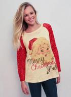 Oasap Santa Claus Print Round Neck Long Sleeve Tee Shirt