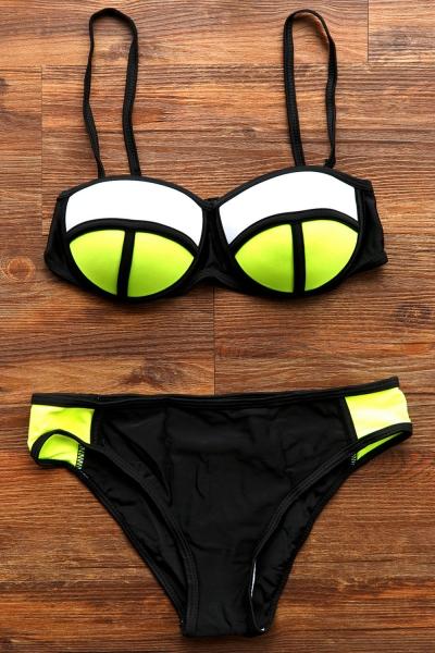 Oasap Color Block Patchwork Two Piece Bikini Swimwear