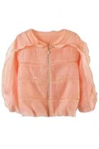 Oasap Cute Ruffled Mesh Net Insert Crop Jacket