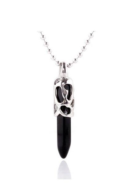 Oasap Black Onyx Embellished Bullet Pendant Necklace