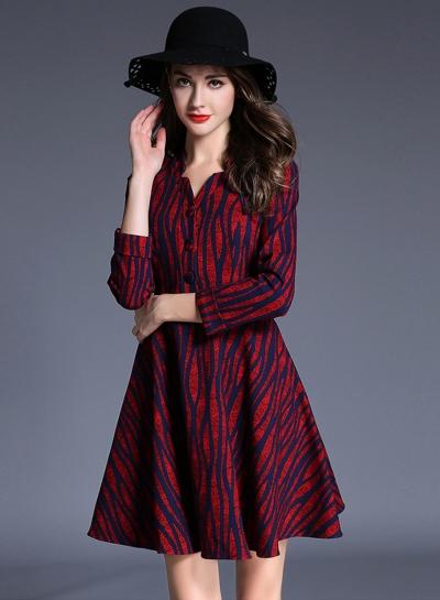 Oasap Fashion V Neck Long Sleeve A-line Party Dress