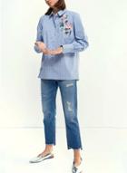 Oasap Fashion Stripped Flower Embroidery Shirt