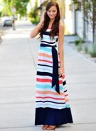 Oasap Casual Sleeveless Stripe Maxi Dress