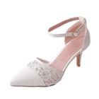 Oasap Lace Hollow Out Pointed Toe Buckle Pumps
