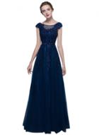 Oasap Cap Sleeve Round Neck Long Prom Dress