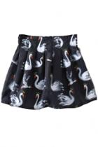 Oasap Swan Print Organza Pleated Mini Skirt