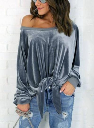 Oasap Fashion Long Sleeve Tie Front Loose Fit Sweatshirt