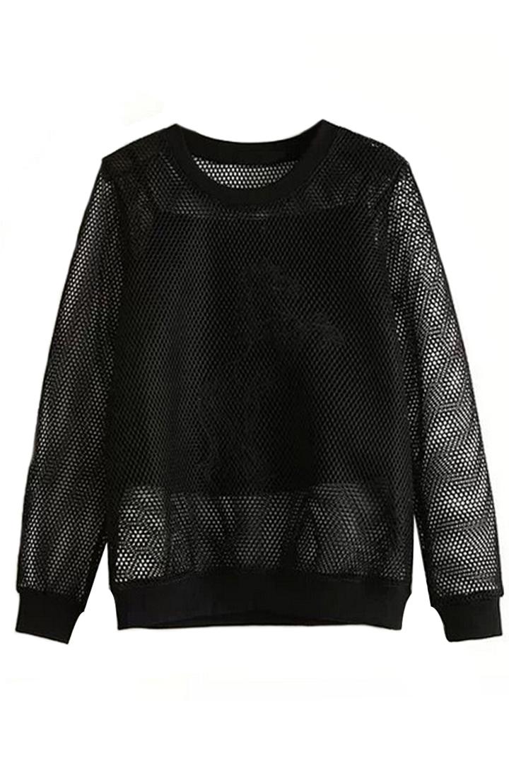 Oasap Sexy Mesh Hollow Sweatshirt With Embroidery