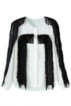 Oasap Black White Tassel High-low Blouse
