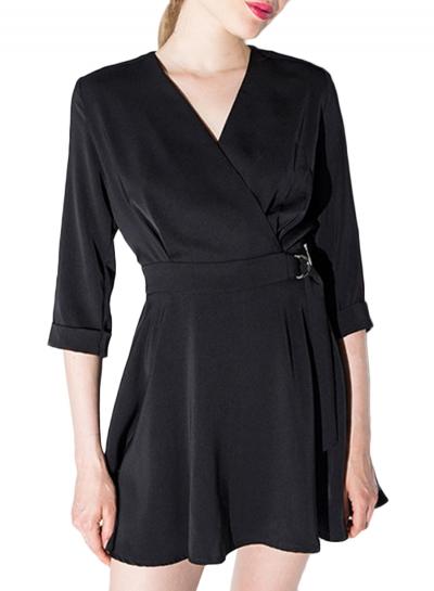Oasap Women's Classic Faux Wrap Elastic Waist Skater Dress