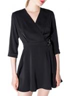 Oasap Women's Classic Faux Wrap Elastic Waist Skater Dress
