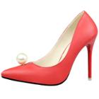 Oasap Pointed Toe Pearls Low Cut Slip-on Stiletto Pumps