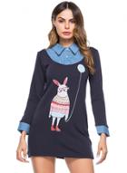 Oasap Cartoon Printed Long Sleeve Mini Fleece Dress
