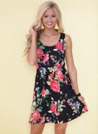 Oasap Casual Floral Printed High Waist Sleeveless Round Neck Mini Dress