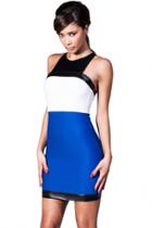 Oasap Cobalt Blue Leatherette Spliced Bodycon Dress