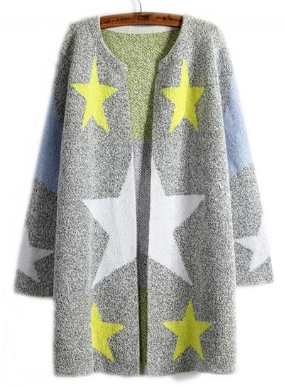Oasap Loose Fit Open Front Long Sleeve Star Sweater