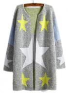 Oasap Loose Fit Open Front Long Sleeve Star Sweater