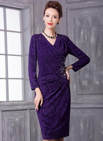Oasap Elegant V Neck Long Sleeve Cocktail Dress
