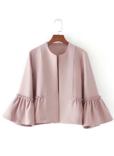 Oasap Round Neck Flounce Hem Coats