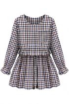 Oasap Mixed Plaid Print Drawstring Tunic