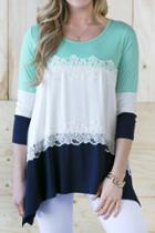 Oasap Chic Lace Paneled Color Block Tee