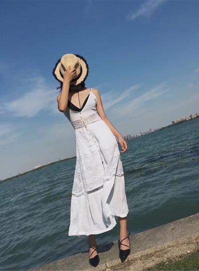 Oasap Vacation Style Lace Panel Slip Dress