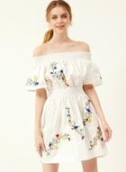 Oasap Floral Embroidery Off Shoulder Short Sleeve Mini Dress