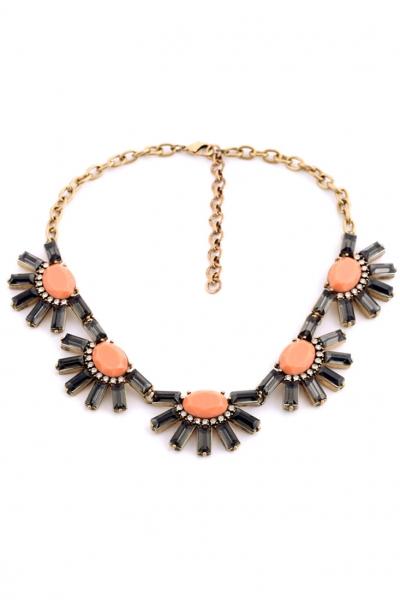 Oasap Coral Floral Faux Stone Necklace