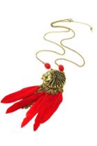 Oasap Distinctive Red Feather Tribe Style Necklace