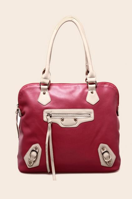 Oasap Contrast Colored Buckles Embellished Shoulder Bag