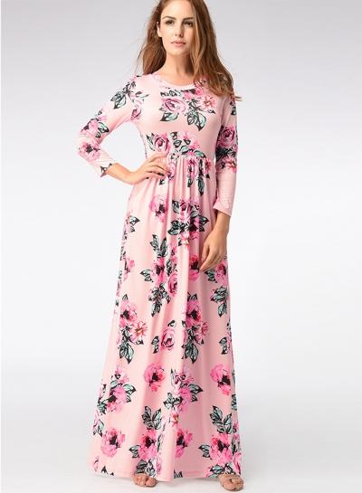 Oasap Bohemian Long Sleeve Floral Printed Maxi Prom Dress