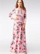 Oasap Bohemian Long Sleeve Floral Printed Maxi Prom Dress