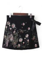Oasap Embroidery Rivet Bows Decoration Mini Skirt