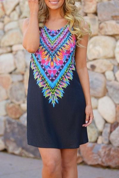 Oasap V Shape Floral Pattern A Line Dress