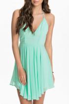 Oasap Green Sexy T Back Layered Skater Dress