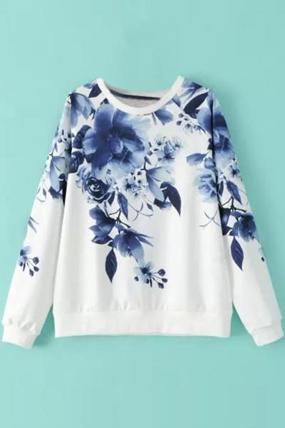 Oasap Demure Floral Print Long Sleeve Hoodie