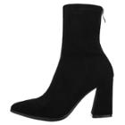 Oasap Solid Color Block Heels Pointed Toe Back Zipper Boots