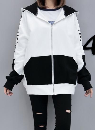 Oasap Fashion Letter Embroidery Kangaroo Pocket Color Block Hoodie