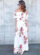 Oasap Slash Neck Off Shoulder Floral Printed Maxi Dress