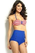 Oasap Striped Top Pin Up High-waisted Bikini Swimwear