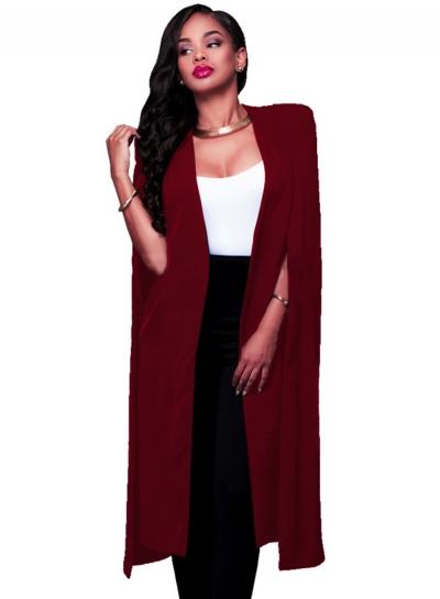 Oasap Solid Color Open Front Sleeveless Cape Long Blazer