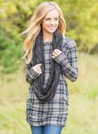 Oasap Round Neck Long Sleeve Plaid Tee Shirt