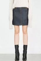 Oasap Faux Suede Paneled Zip Front Denim Skirt