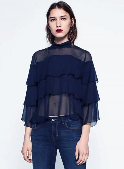 Oasap Semi-sheer Ruffled Pullover Blouse