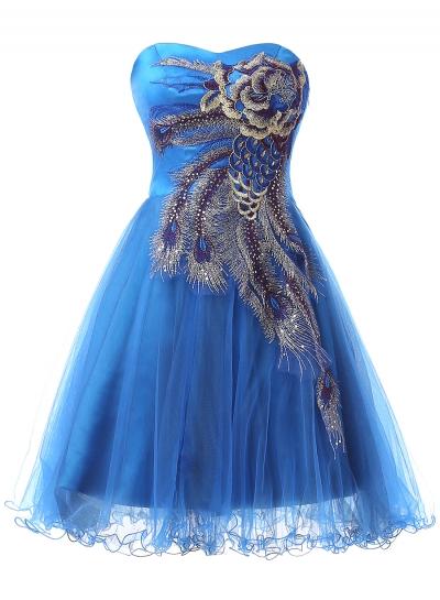 Oasap Peacock Embroidery Strapless Cocktail Dress